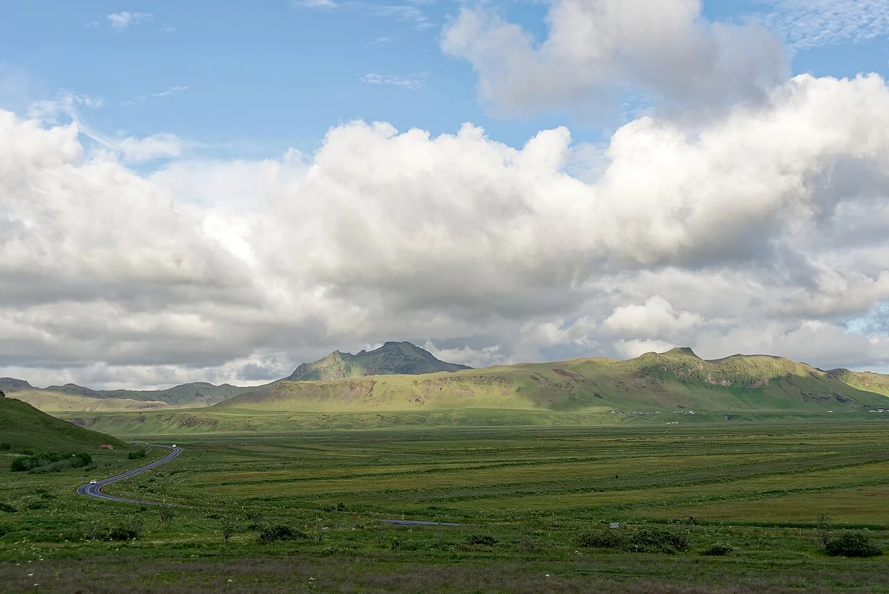 Route 1 and Reynisfjall under clouds